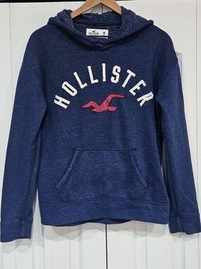 HOLLISTER Navy Blue Hoodie with Brand Logo Size Medium